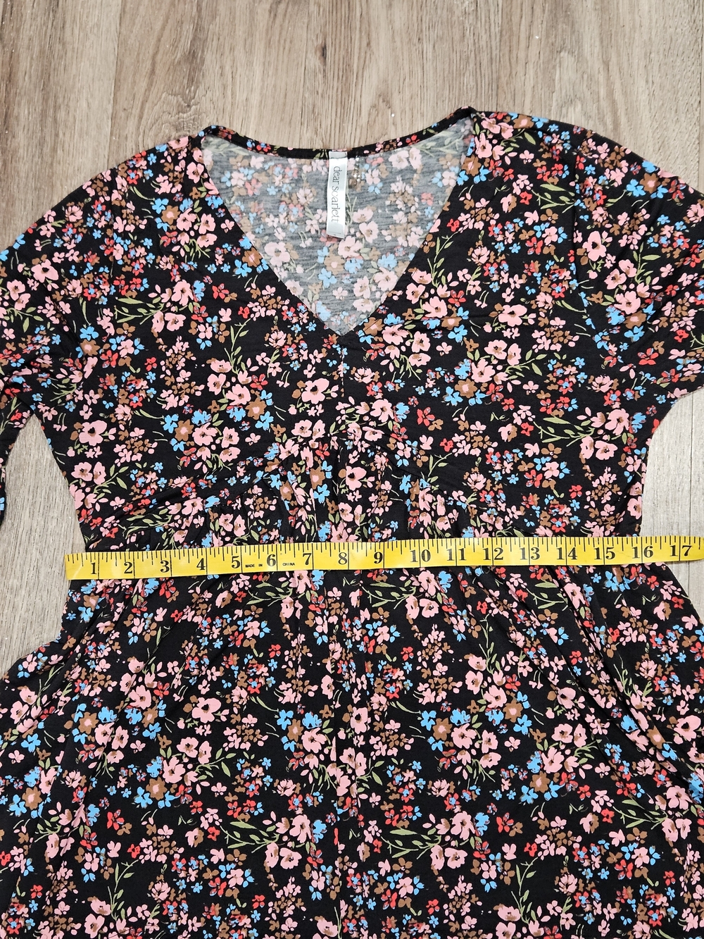 Floral V-Neck Romper in Black with Pink & Blue Flowers - Picture 4 of 6